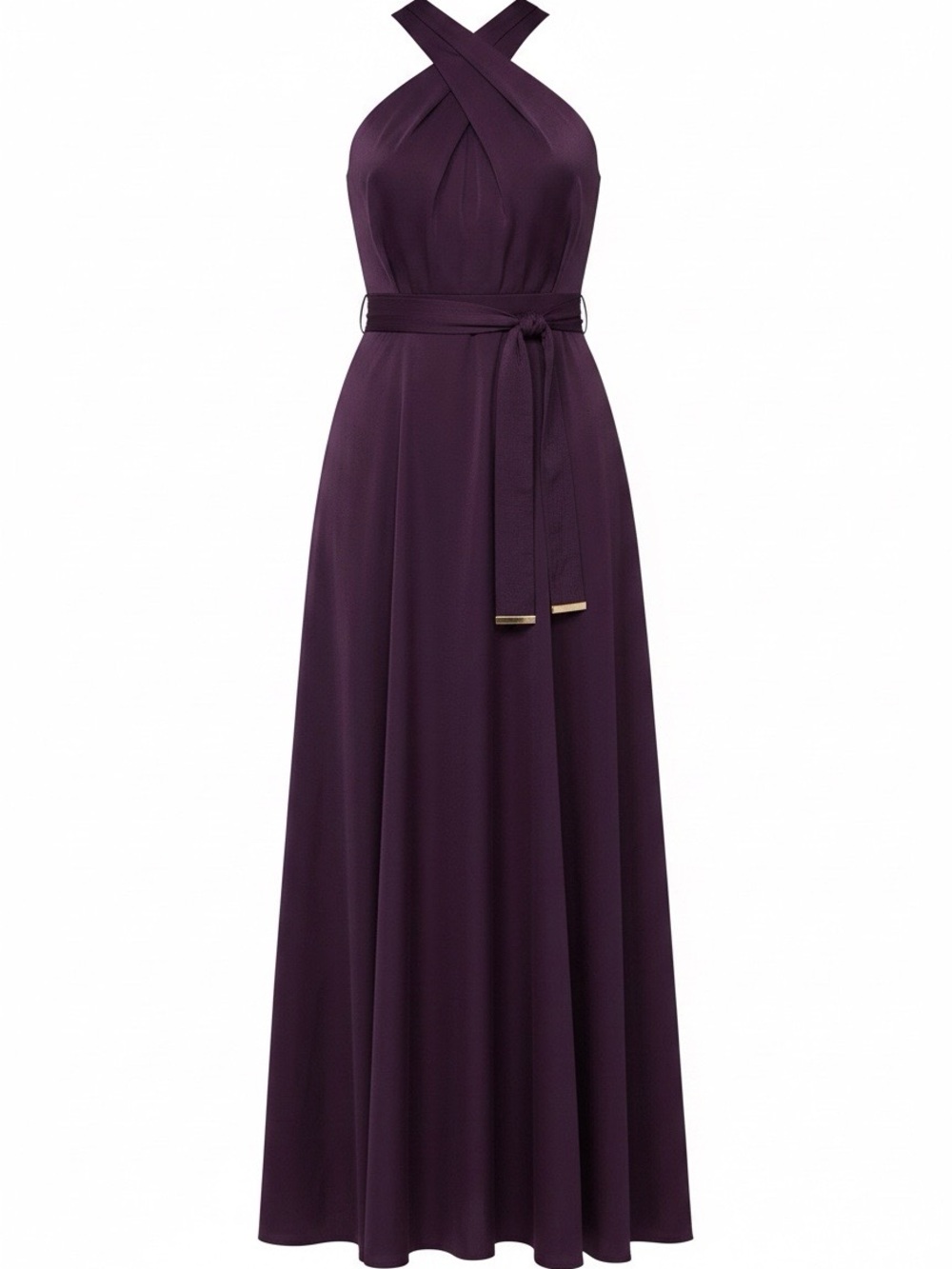 NEW Karen Millen Cross Neck Halter Midi Dress in Plum
